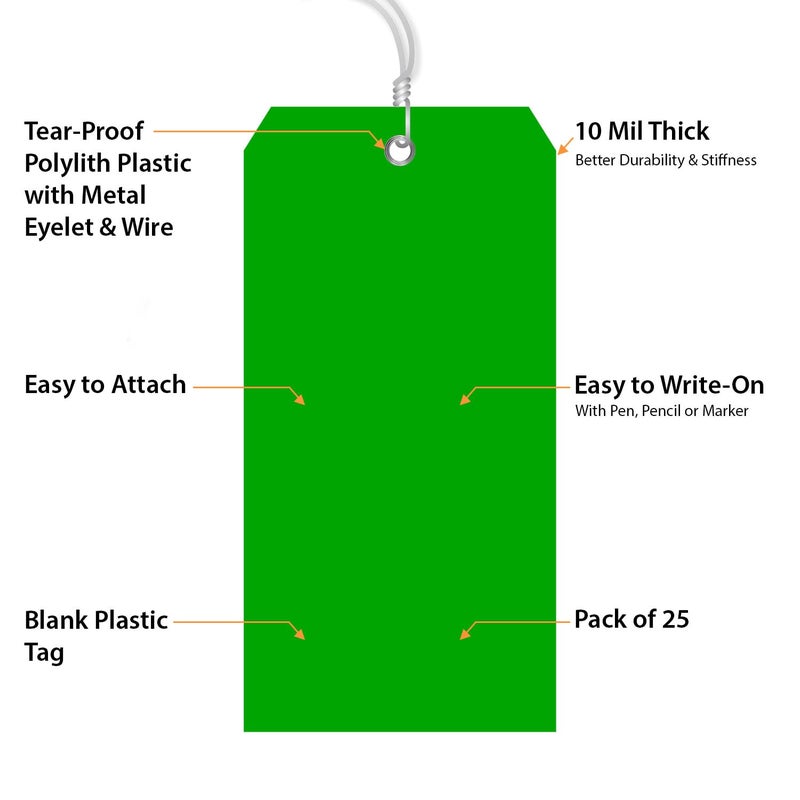 SmartSign Blank Green Tag with Wire | 6 1/4" x 3 1/8" Tear Proof Polypropylene, Pack of 25 - Image 3